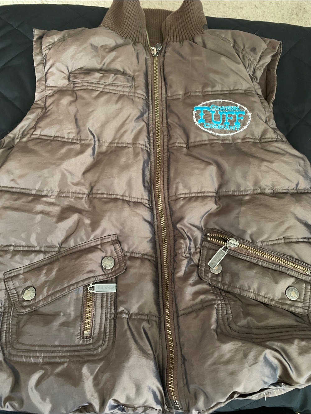 Cowgirl Tuff Brown Puffer Vest with Logo